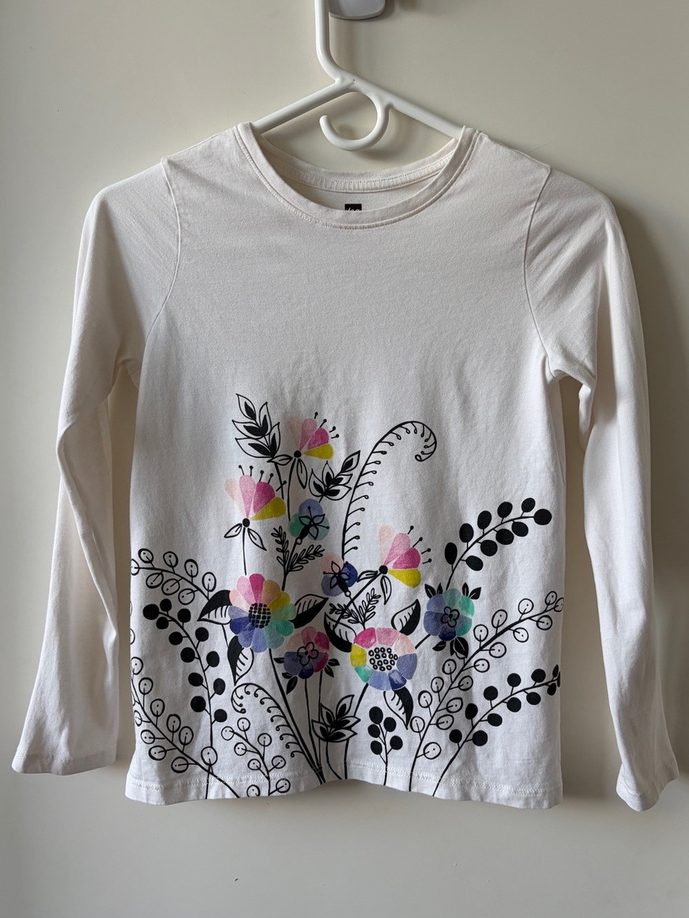 Tea Collection Girls' White Long-Sleeve Tee with Floral Graphic size 12